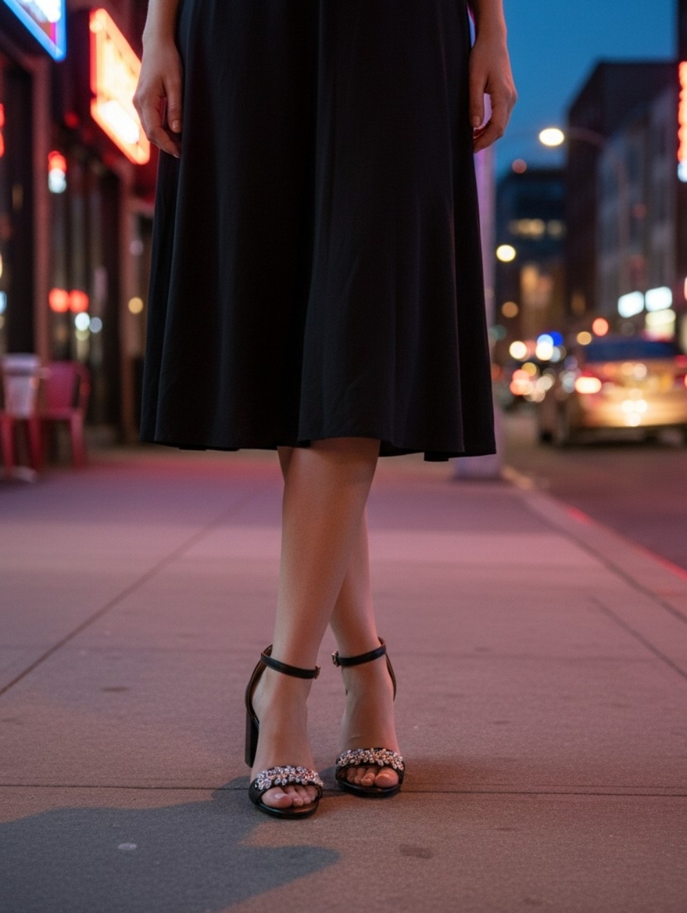 Elegant Black Ankle-Strap Block Heel Sandals with Jewel Accent